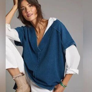 Anthropologie Pilcro V-Neck Tunic Pullover in Navy L